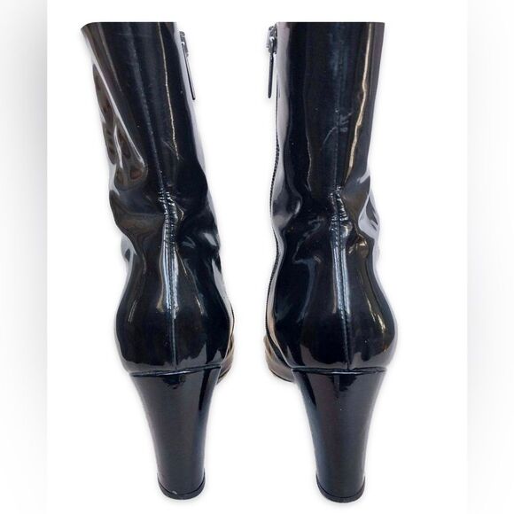 Aquatalia Black Patent Leather Heeled Boots with Chunky Heel Size 9.5 - Picture 4 of 7